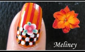 2 PATTERN FIMO FLOWER NAIL ART DESIGN | STRIPY CHECK FREE HAND TUTORIAL FOR SHORT NAILS