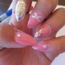 pink bow almond nails 