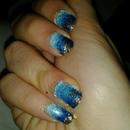 Gold and Blue gradient nails