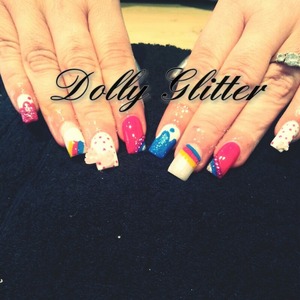Rainbow nails.