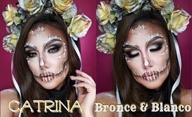💀Catrina BRONCE y BLANCA / 🇲🇽 Sugar Skull in White & Bronze makeup tutorial | auroramakeup