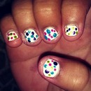 white nails with colorful Polkadots! 