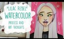 Lilac Rebel Girl Watercolor + Process/ Art Thoughts