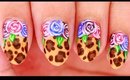 Pastel Roses on Leopard nail art