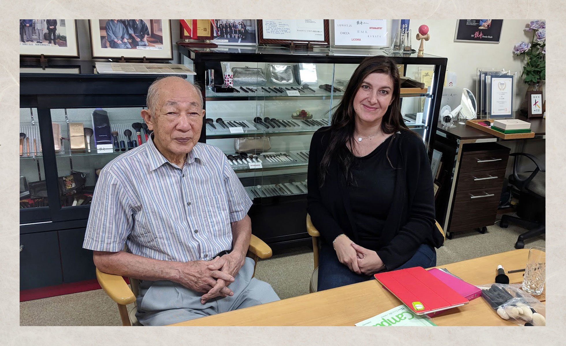 Sonia G. with Master Artisan and founder of CHIKUHODO, Tesshyu Takemori