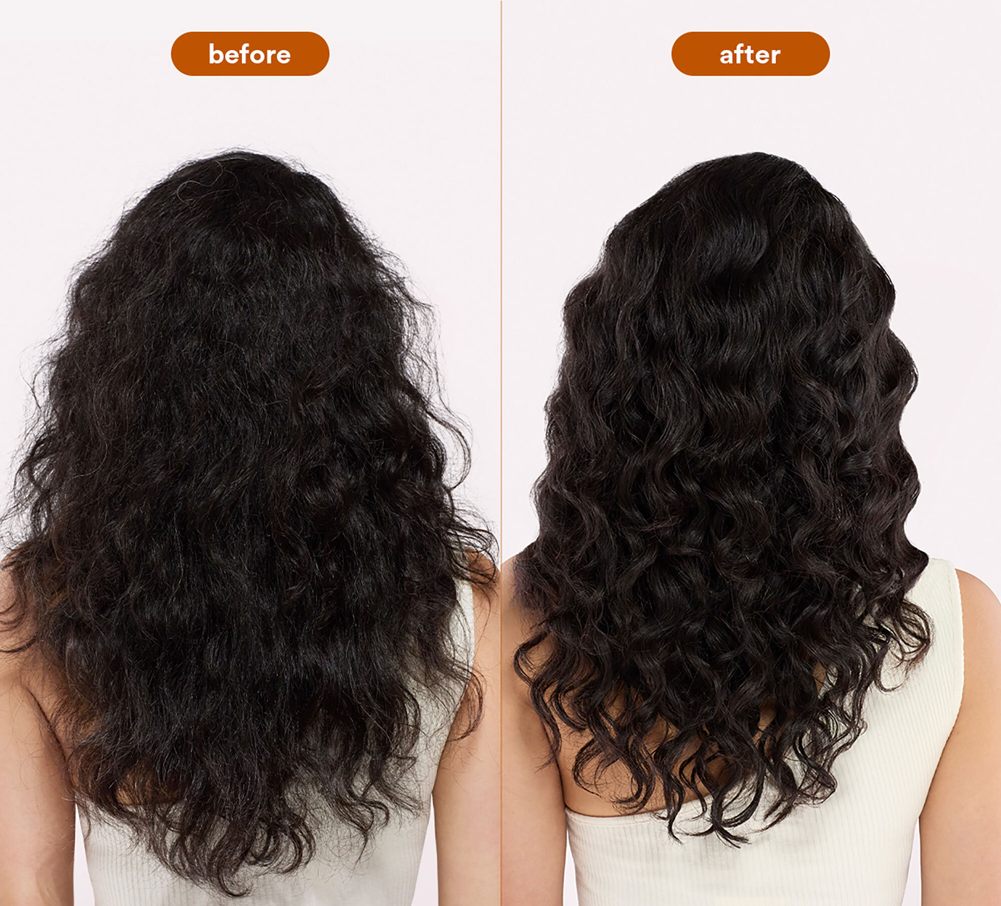 Verb model before and after using the Curl Oil