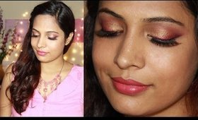 Golden Blushed Indian Makeup & Hairstyle For KarvaChauth/Diwali