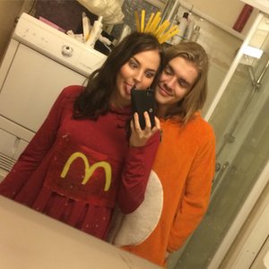 Hahah, i decided to make my own costume, and ended up being mc donalds. My boyfriend was a fox, since we're from norway and want everybody to hate us bc of that stupid song haha