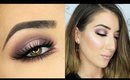 Dark Purple and Pink Halo Smokey Eye & Metallic Lips Makeup Tutorial