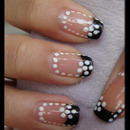 Flower Black and White french Manicure