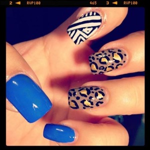 blue nails. chettah and tribal lines 