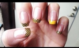 Halloween Nails: Yellow Fishnet French Tips