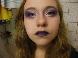 I did my sister's face... Most of the products are e.l.f., but the purple is from a generic palette I bought ages ago.