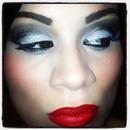 Silver And Black Eyeshadows  With Bright Red Lips 