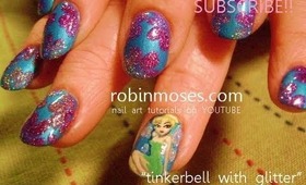 TINKERBELL birthday nails with pigment glitter flower design: robin moses nail art tutorial