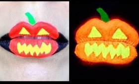 Neon Halloween Pumpkin 🎃 Glow in the Dark Jack O'Lantern Lip Art Tutorial