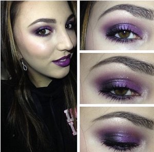 This Amethyst inspired monochromatic look is brought to you by all mac cosmetics products;
Crease: "All's Rosy" (Cest chic palette) and "Vibrant Grape"
Outer corner: "Dark Lullaby" (Nutcracker Sweet collection)
Lid: Selena (Selena collection) and "She Sparkles" tapped on top for a more crystallized effect 
Brow and inner corner: Goldbit (Nordstrom Now palette)
Lip: Ariana Grande Viva Glam 1 and Heroine with "She Sparkles" tapped on top