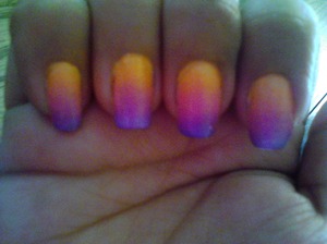 this is a ombre nail look i just used a white polish for a base coat then i chose three colors placed all three colors on the sponge and then just dab and put a topcoat on and your done ツ