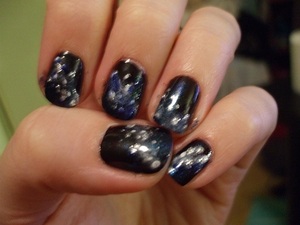 my 1st attempt at the galaxy nails.. dont mind the mess