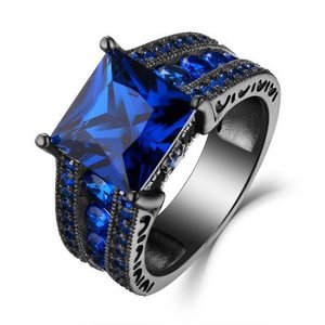 Get This Wonderful Blue Sapphire Princess Cut Black 925 Sterling Silver Engagement Rings at https://www.lajerrio.com/engagement-rings/
