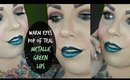 Warm Eyes | Pop of Teal & Metallic Green Lips