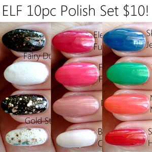 $10, 10 polish set - special edition
READ MORE: http://www.beautybykrystal.com/2013/05/elf-essential-10-piece-nail-polish-set.html