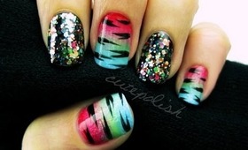 Glitzy Rainbow Tiger Nails