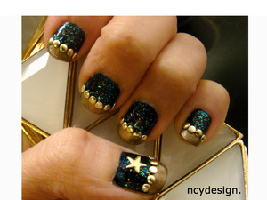Using Nail artist metallic accents, Loreal pro manicure nail polish in afterhours, Pure ICE nail polish in Totally Amp