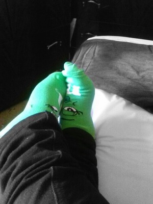 Cozy with my green M&M socks :))