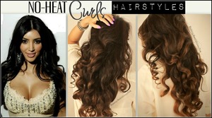 Hair tutorial can be found here | 

http://www.youtube.com/watch?v=pPNoOuVxtO0

http://www.makeupwearables.com/2013/08/how-to-kim-kardashian-no-heat-curls.html