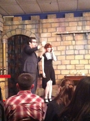 Me onstage at a magic show being held at Sleuth's Mystery Dinner Theater.