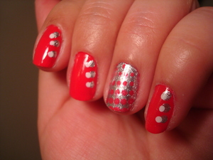 Used the Konad on the silver nail and a dotting tool on the other nails.