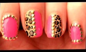 Leopard, Gold & Neon Pink nail art