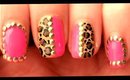 Leopard, Gold & Neon Pink nail art