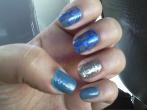 Different shades of blue and gold with grey crackle