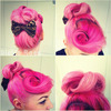 Bright pink pin curl bun