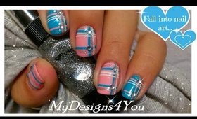 Romantic Plaid Nails | Baby Pink And Blue Plaid Nail Art ♥