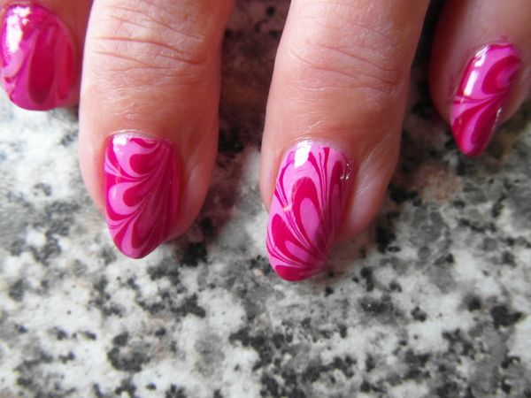 Pink & Pink Water Marble Nails ( i water marbled my freinds nails ...