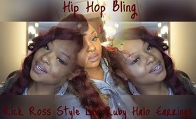 Hip Hop Bling | Rick Ross Style Lab Ruby Halo Gold Earrings | Review