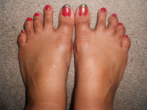 I might add black dots to my big toe. It'd look like shimmery watermelon. Cute!