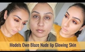 Easy red orange smokey eye nude lips makeup tutorial