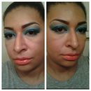 Teal Smoke with Glitter Liner and Morange Lips