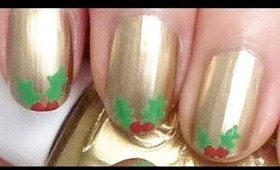 Holly Leaves Nails Tutorial