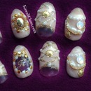 Nude & Gold Monogram Seashell nail art