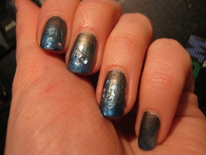 Blue grey gradient with rhinestones & glitter