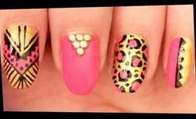 Pink & Gold Tribal & Leopard nail art