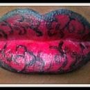 2nd Photo Lip Art: Red and Black Swirls