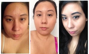 First photo no makeup, second photo after contour, third photo completed look