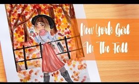 New York Girl in the Fall Sketch- Art Process