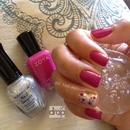 Pink Polka Dot and Glitter Manicure 